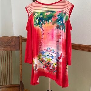 Ellen Negley Art & Sol Cold-shoulder Christmas Holiday Top Large
